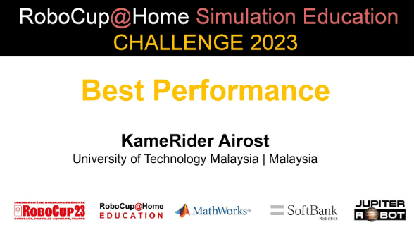 UTM KameRider Airost Won RoboCup 2023@Home Simulation Education in France!