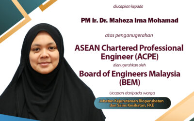 Tahniah kepada PM. Ir. Dr. Maheza Irna binti Mohamad penganugerahan ASEAN Chartered Professional  Engineer (ACPE) dari BEM